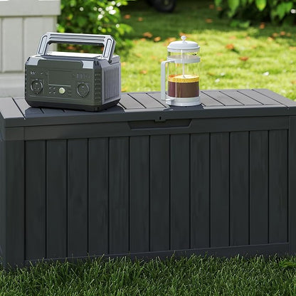 75 Gallon Outdoor Storage Box with Wheels, Waterproof Lockable Resin Deck Box Patio Storage Bin for Pool Accessories Cushion Furniture, Garden Tools, UV-Resistant Outside Delivery Black