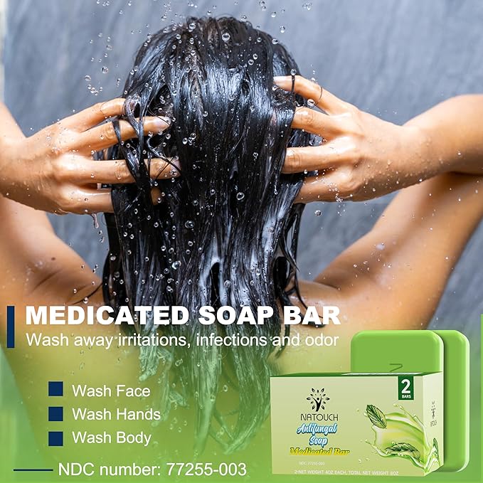 Antifungal Medicated Soap Bar, Athletes Foot Jock Itch Ringworm Yeast Infection Treatment for men, Tea Tree Oil Body Soap Bar With Natural Tea Tree Oil, Eucalyptus Oil and Lavender Oil, 2PCS
