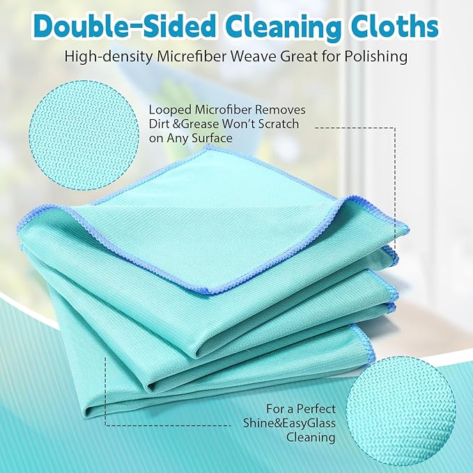 Maxcheck 24 Pack Magic Cleaning Cloth, 16 x 16 Inch Microfiber Glass Cleaning Cloths Reusable Lint Free Microfiber Towels for Kitchen Dish, Windows, Mirror, Glass, Car(Green)