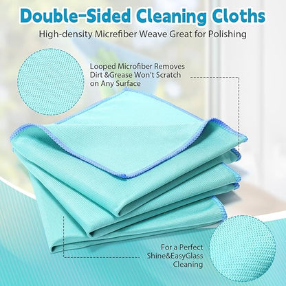 Maxcheck 24 Pack Magic Cleaning Cloth, 16 x 16 Inch Microfiber Glass Cleaning Cloths Reusable Lint Free Microfiber Towels for Kitchen Dish, Windows, Mirror, Glass, Car(Green)