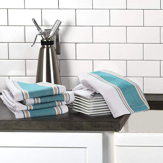 Goroly Home 100% Cotton Kitchen Dish Towel Set of 6 Pack, Highly Absorbent Quick Drying, Machine Washable and Reusable Ultra Soft Tea Towel with Hanging Loop for Cleaning Dishes, 20x28 Inch Teal