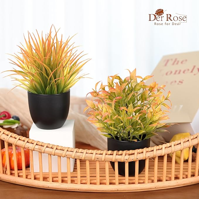 Der Rose Fall Fake Plants 4 Packs Artificial Plants Small Faux Plants Black Bathroom Accessories Fall Decorations for Home Bathroom Home Office Desk Fall Decor Indoor