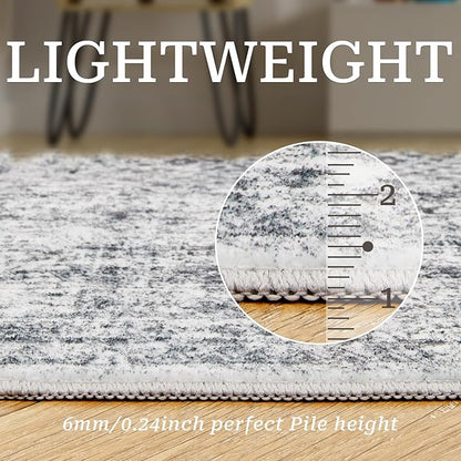 Kitchen Runner Rugs Non Skid Washable - 2.5 x 10 Runner Rug with Anti Slip Backing, Ultra-Thin Soft Rug Runner for Hallway, Bedroom, Living Room (2'x10', Grey/Ivory)