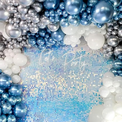 60 Pcs Baby Blue and Silver Balloons, 12 Inch Light Blue Dusty Pale Blue White Latex Balloons with Chrome Metallic Silver Party Balloons for Boys Baby Shower Baptism Winter Birthday Party Decorations