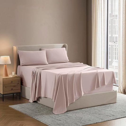 Nestl King Sheet Set - Luxury 1800 Ultra-Soft Microfiber King Bed Sheets - Double Brushed - Deep Pockets - Easy Fit - 4 Piece Set - Bedding Sheets & Pillowcases (King, Peach Beige)