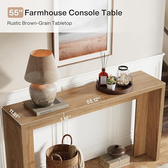 Tribesigns Farmhouse Console Table, 55-Inch Wooden Sofa Table with Storage for Entryway, Foyer, Hallway, Living Room, Easy Assembly (Light Oak Brown)