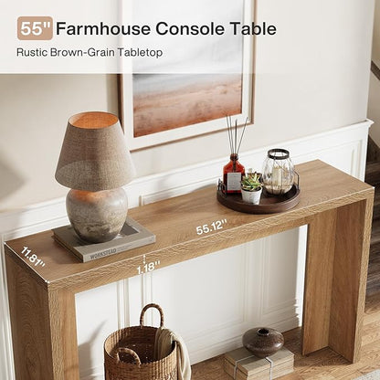 Tribesigns Farmhouse Console Table, 55-Inch Wooden Sofa Table with Storage for Entryway, Foyer, Hallway, Living Room, Easy Assembly (Light Oak Brown)