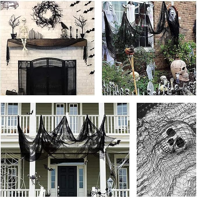 4 Pack Halloween Creepy Cloth Decorations, 30X72 Inch Black Scary Halloween Gauze Cloths, Spooky Cloth for Haunted House, Outdoor Patio, Garden, Halloween Indoor Wall Windows Black Cheesecloth Decor