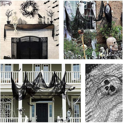 4 Pack Halloween Creepy Cloth Decorations, 30X72 Inch Black Scary Halloween Gauze Cloths, Spooky Cloth for Haunted House, Outdoor Patio, Garden, Halloween Indoor Wall Windows Black Cheesecloth Decor