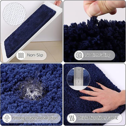Bathroom Accessory Set–Bathroom Sets with Shower Curtain and Rugs, No Slip Bathroom Rugs Super Absorbent, Blue Ombre Water-Proof Shower Curtain with Hooks, Blue Bathroom Sets Complete for Home