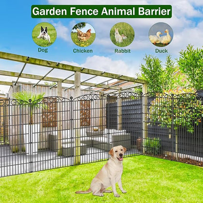 10 Panel No Dig Decorative Garden Fence - 48in H x 22.5ft L, Tall Animal Barrier for Dogs Rabbits, Rustproof Metal Wire Panels for Yard, Patio, and Outdoor Border Use
