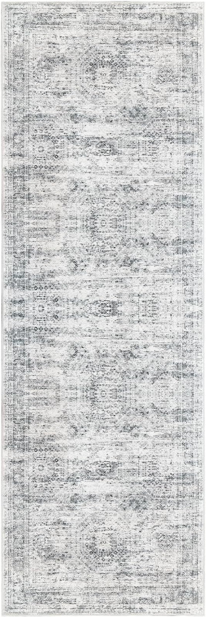 Long Bathroom Rugs Runner - Washable Runner Rugs for Hallway 2x10, Ultra-Thin Soft Kitchen Carpet Runner, Anti Slip Backing Runner Rugs for Entrance, Bedroom, Living Room(2'x10', Grey/Ivory)