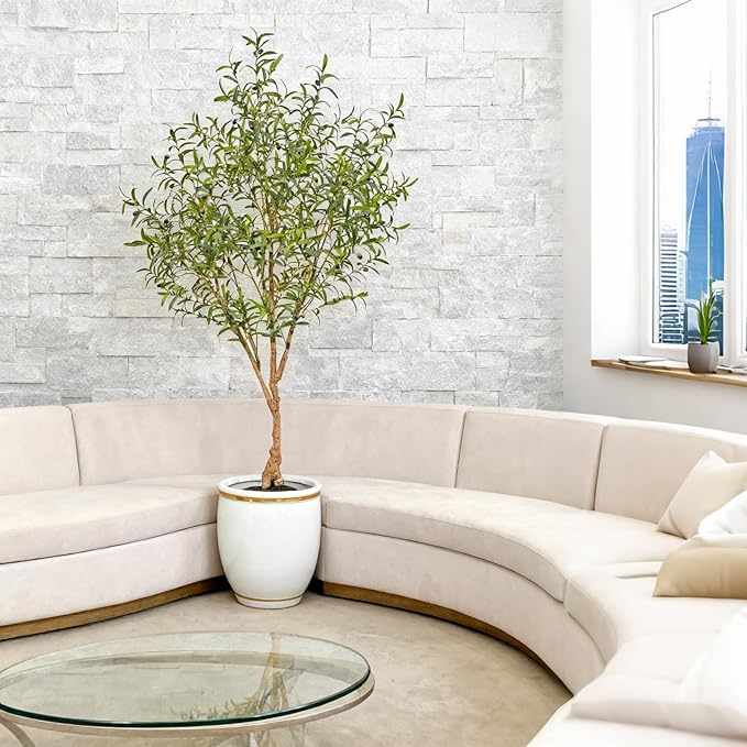 Fake Tree Faux Olive Tree Artificial Olive Trees Artificial Indoor 6.3 Feet Realistic Potted Silk Indoor Large Fruit for Home Offices, Living Rooms, Bedrooms, Stairs and Foyer Decor