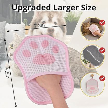 2025 Upgrade Electrostatic Pet Hair Removal Glove, A Reusable Pet Hair Remover Tool for Cats & Dogs, Clothing, Couches, Carpets, and Car Seats(Pink Glove, Cat Keychain)