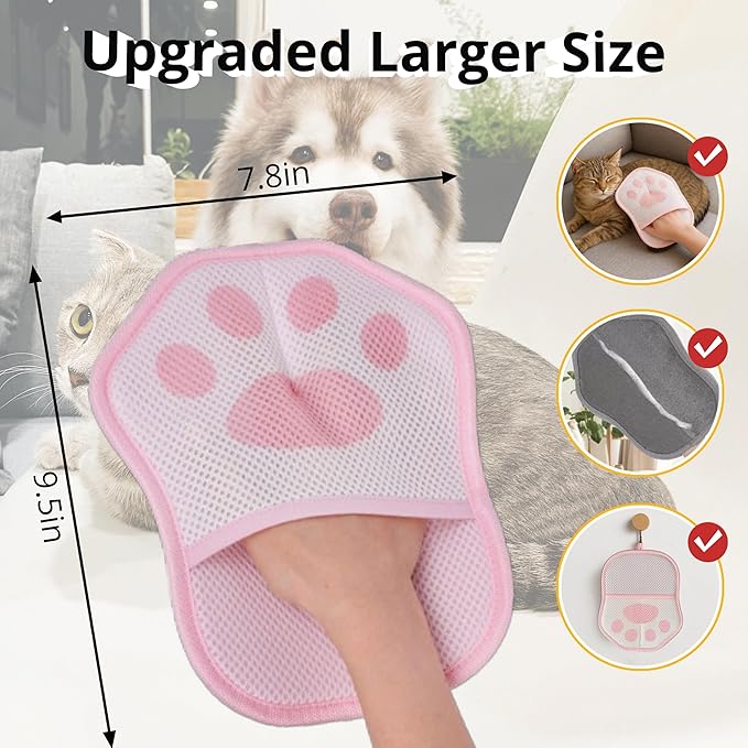 2025 Upgrade Electrostatic Pet Hair Removal Glove, A Reusable Pet Hair Remover Tool for Cats, Dogs, Clothing, Couches, Carpets(Pink Glove, Dog Keychain)