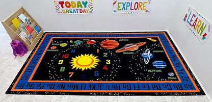 Outer Space Nylon Area Rug, 6' x 8'6", Multicolored, Educational Classroom Rug, Kids Learning Play Mat | Area Rug for Bedroom or Playroom