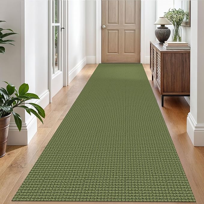 EARTHALL Woven Runner Rug 3x10 Ft Washable Runners for Hallways Long Non Slip Rubber Backed Kitchen Runner Braided Indoor Floor Carpet Runners for Entryway, Hallway, Kitchen, Green