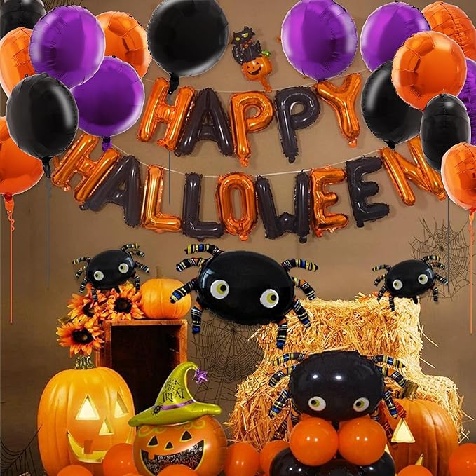 TONIFUL 30Pcs 18 Inch Black Orange Purple Round Shape Foil Balloons Big Circle Helium Mylar Ballons for Birthday Wedding Halloween Baby Shower Anniversary Engagement Party Decor Supplies