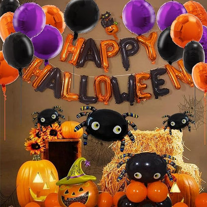 TONIFUL 30Pcs 18 Inch Black Orange Purple Round Shape Foil Balloons Big Circle Helium Mylar Ballons for Birthday Wedding Halloween Baby Shower Anniversary Engagement Party Decor Supplies