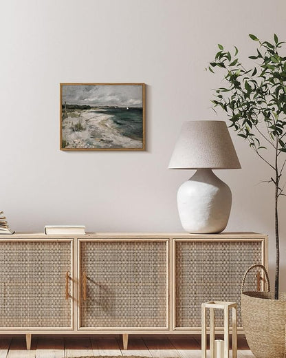 InSimSea Framed Canvas Wall Art Vintage Decor, Rustic Coastal Wall Art for Living Room, Country Storm Clouds Seaside Oil Painting Pictures for Bathroom Dining Room Decor, 11"x14"