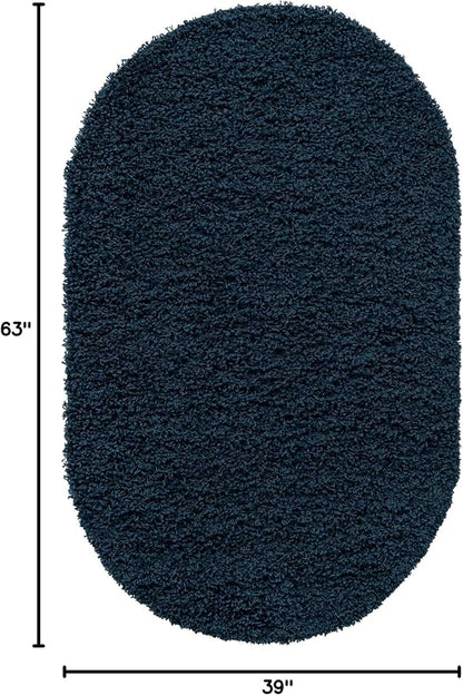 Unique Loom Solid Shag Collection Area Rug (3' 3" x 5' 3" Oval, Sapphire Blue/ Navy Blue)