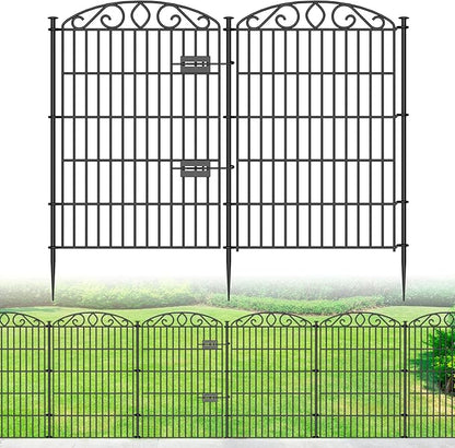 No Dig Decorative Garden Fence 6 Panel with Gate - 36in H x 12ft L, Tall Animal Barrier for Dogs Rabbits, Rustproof Metal Wire Panels for Yard, Patio, and Outdoor Border Use