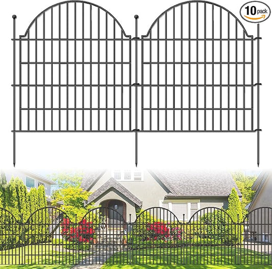 Decorative Metal Garden Fence 10 Panels, 32in (H) x 23.6ft (L) No Dig Dog Fence Outdoor for Yard, Temporary Rustproof Metal Wire Rabbit Dog Garden Border Fencing for Patio