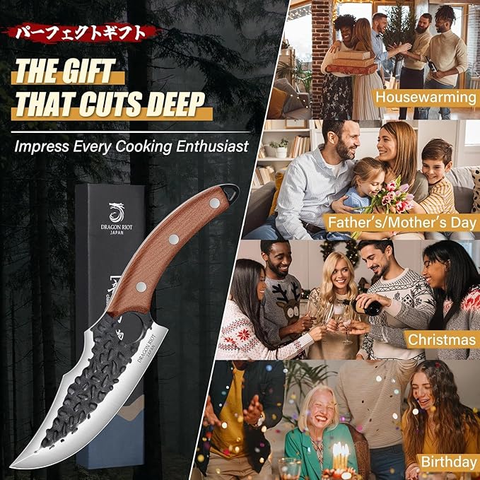 DRAGON RIOT Viking Knives for Meat Cutting, Forged Japanese Style Knife for Cooking - High Carbon and Full Tang - Must Have Knife for Kitchen and Outdoor Gift Idea for Men (Without Sheath)