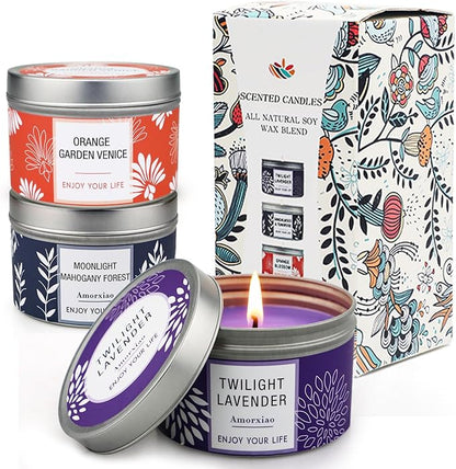 Scented Candles Gift for Women, Large 3 Pack 100 Hour Long Lasting Soy Wax Candles for Home, Bulk Value Aromatherapy Candle Set with Valentines Gift Box-Lavender, Orange Blossom & Mahogany Candle
