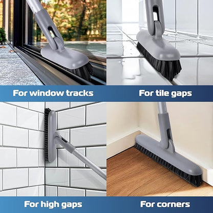 DSV Standard Grout Scrub Brush with Long Handle, 50'' Tile Grout Scrubber, V-Shape Crevice Cleaning Brush for Hard to Reach Areas, 180° Rotation Grout Cleaner for Tile Floors, Baseboards and Corners