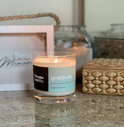 Gratitude, Bergamot & Citrus, Highly-Scented, Inspirational Soy Candle, Made in USA, Pure Essential Oils, Aromatherapy, 8 oz