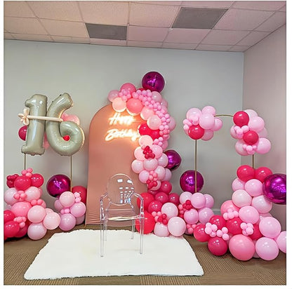 12Pcs Hot Pink Round Foil Balloons, 22" 15" 10" 4D Helium Ball Balloon, Metallic Pink Foil Balloon for Birthday Graduation Wedding Anniversary New Year Eve Disco Prom Party Decorations