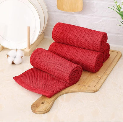 Kitinjoy 100% Cotton Waffle Weave Kitchen Towels, 4-Pack Super Soft and Absorbent Dish Towels for Drying Dishes, Kitchen Hand Towels, 13 in x 28 in, Red
