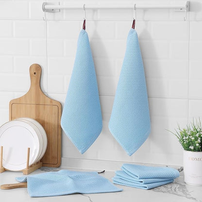 Kitinjoy 100% Cotton Kitchen Dish Cloths (12 X 12 Inches, Sky Blue),8 Pack Waffle Weave Ultra Soft Absorbent Dish Towels for Drying Dishes Quick Drying Kitchen Towels Dish Rags