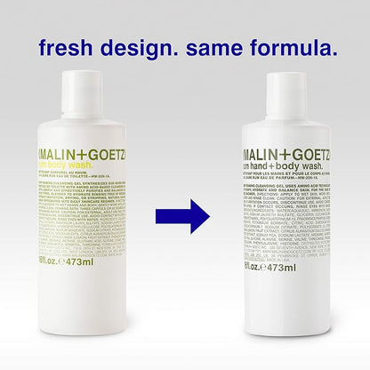 Malin + Goetz Rum Hand & Body Wash, 16 Fl. Oz. – Men & Women Natural Body Wash For All Skin Types, Foaming Hydrating Cleansing Gel, Cruelty-Free & Vegan