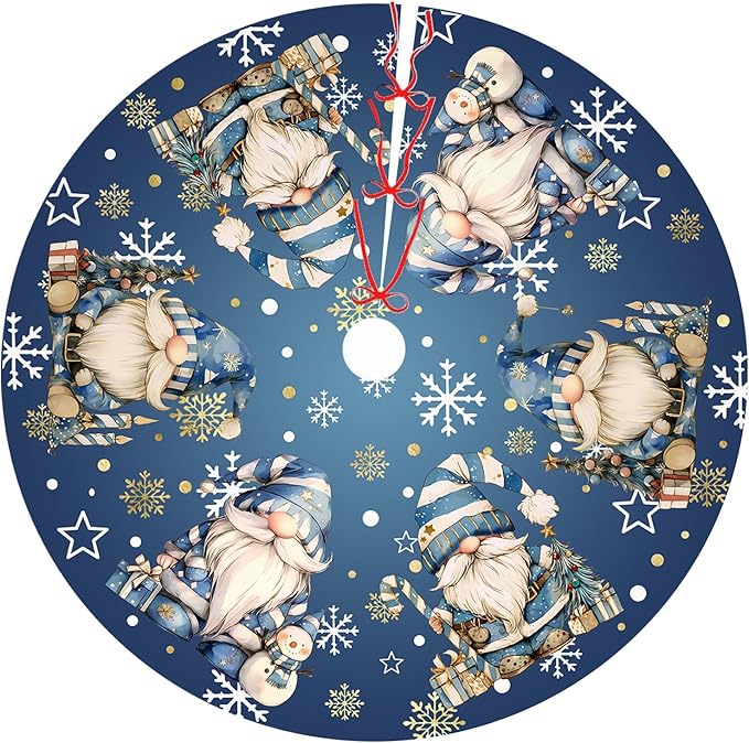 Blue Gnomes Christmas Tree Skirt Gnomes Snowflaks Christmas Decorations House Decor Winter Holiday Party Xmas Tree Skirt 36 inches