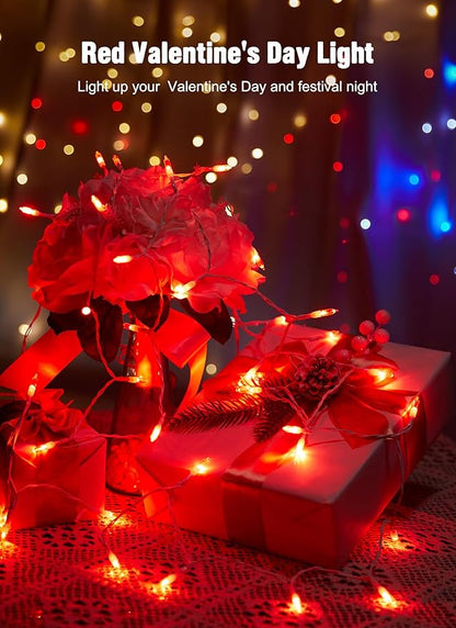 Battery Operated Christmas String Lights, 8ft 20 LED Mini Lights with Timer, Christmas Tree Lights for Indoor Outdoor Bedroom Wedding Party Holiday Xmas Decoration，Red