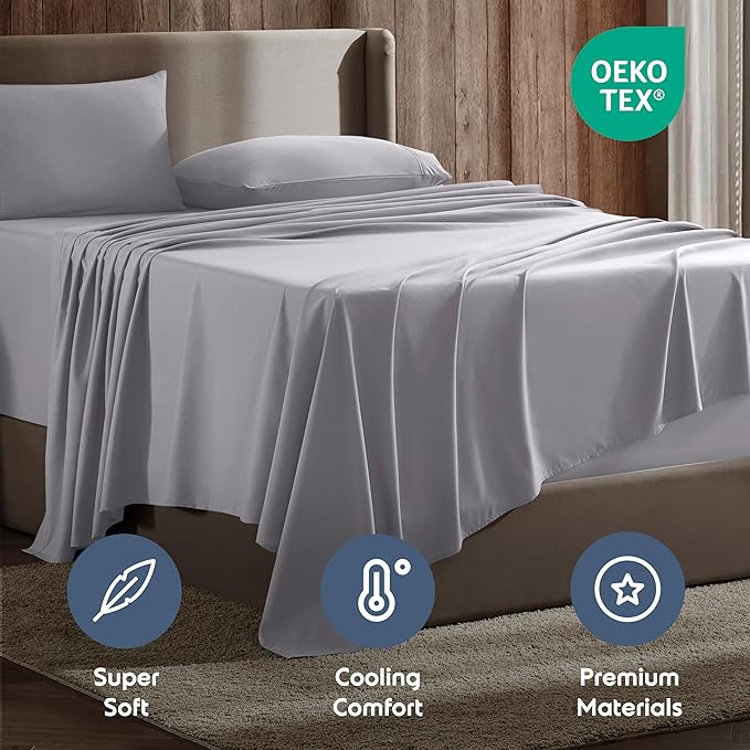 Nestl Queen Sheet Set - Luxury 1800 Ultra-Soft Microfiber Bed Sheets - Double Brushed - Deep Pockets - Easy Fit - 4 Piece Set - Bedding Sheets & Pillowcases (Queen, Grey Lavender)