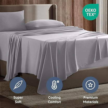 Nestl Queen Sheet Set - Luxury 1800 Ultra-Soft Microfiber Bed Sheets - Double Brushed - Deep Pockets - Easy Fit - 4 Piece Set - Bedding Sheets & Pillowcases (Queen, Grey Lavender)