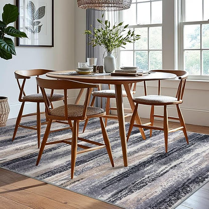 Modern Abstract 6x9 Machine Washable Living Room Rug Non-Slip Soft Bedroom Area Rug Grey Black Multi Ultra Thin Print Faux Wool Floor Carpet Throw Rugs for Nursery Playroom Dining Room Indoor