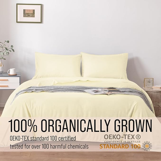 Bella Coterie Luxury Bamboo Viscose Split King Size Sheet Set | 100% Organically Grown | Ultra Soft | Cooling for Hot Sleepers | 18" Deep Pocket [Lemonade]