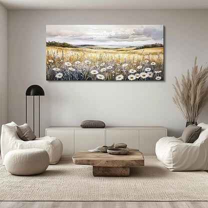 ZUITINGHUA Canvas Wall Art For Living Room Wall Decor For Bedroom Office Wall Decoration White Flower Landscape Painting Grassland Pictures Artwork Room Aesthetic Home Decor 20x40 In