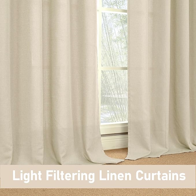 LAMIT Natural Linen Curtains for Bedroom/Living Room, 63 Inch Linen Textured Light Filtering Window Drapes Grommet Privacy Protected Panels for Farmhouse, 2 Panels, 60 x 63 Inch