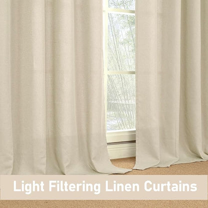 LAMIT Natural Linen Curtains for Living Room 80 inch Length 2 Panels, Linen Textured Thermal Insulated Curtains Grommet Privacy Neutral Drapes for Bedroom/Farmhouse, W52 x L80, Natural Beige