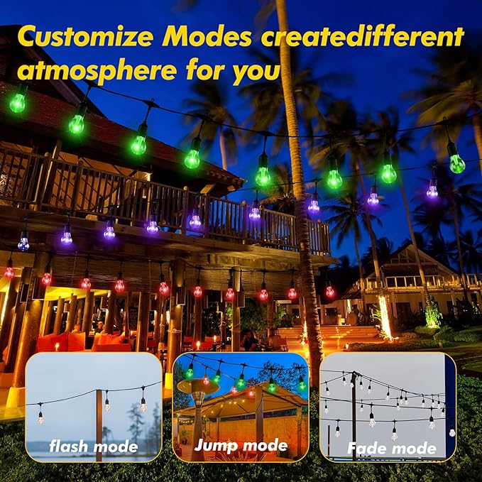 Solar Outdoor RGB String Lights, 96FT Dimmable Patio String Lights with Shatterproof Edison Bulbs, Remote, Commercial Outdoor Color Changing Lights for Cafe,Yard, Party
