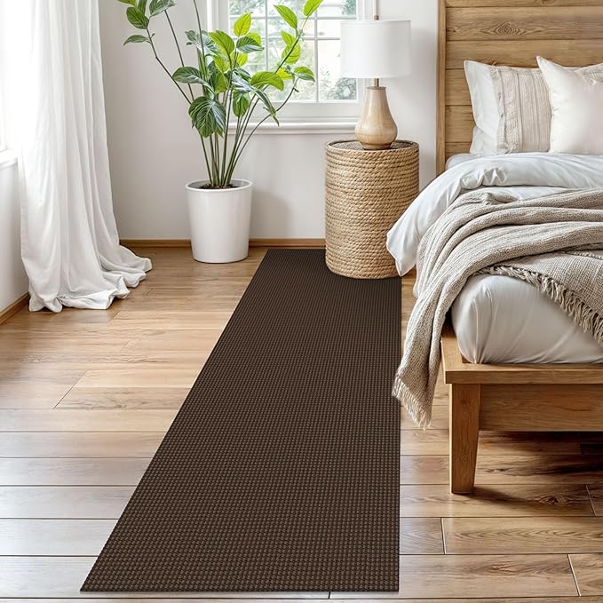 EARTHALL Woven Runner Rug 2.6x8 Ft Washable Runners for Hallways Wide Non Slip Rubber Backed Kitchen Runner Braided Indoor Floor Carpet for Entryway Hallway Kitchen Bedroom, Brown