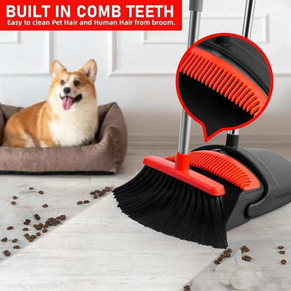 Broom and Dustpan Set House Brooms for Sweeping Indoor Collapsible Broom and Dust Pan Combo for Home Office Kitchen Lobby Floor Pet Hair