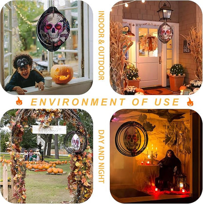 Halloween Skull Wind Spinner Decoration - 12 Inch 3D Mandala Kinetic Art Hanging Sculpture Metal Rustproof Garden Decor, Outdoor Hanging Spinner for Patio, Yard, or Garden