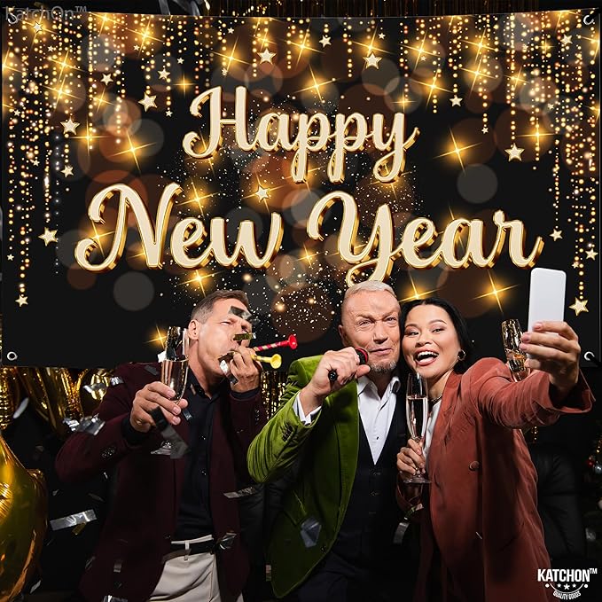 KatchOn, Happy New Year Banner 2026 - XtraLarge 72x44 Inch | Happy New Year Backdrop for Happy New Years Decorations 2026 | NYE Banner | NYE Decorations 2026, New Years Eve Party Supplies 2026