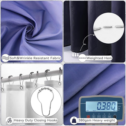 Navy Blue Bathroom Accessories with Bath Towels Ombre Shower Curtain, Blue Bathroom Setwith Trash Can,Toothbrush Holder,Toothbrush Cup,Soap Dispenser,Soap Dish,Toilet Brush and Qtip Holders